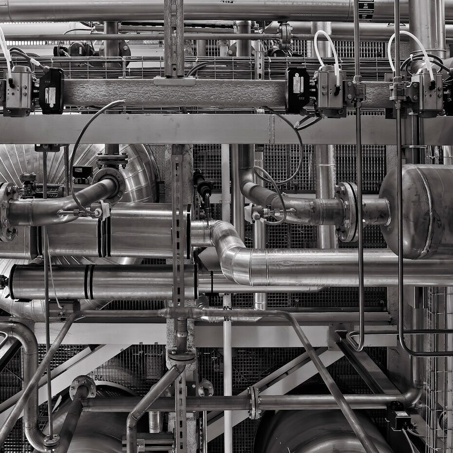 stainless steel and red industrial machine
